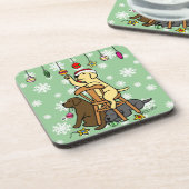 Labradors und Weihnachtsverzierungs-Cartoon Getränkeuntersetzer (Linke Seite)
