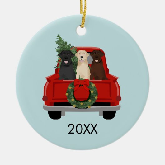 Labradors Weihnachtswagen 20XX Keramik Ornament (Vorne)