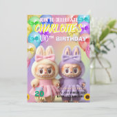Labubu Birthday Invitation Feiertagskarte (Stehend Vorderseite)