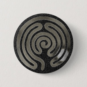 Labyrinth antikes Silber   Schwarzer Spritzer Button