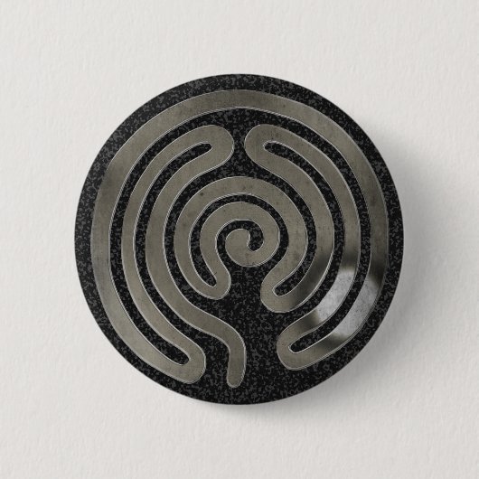 Labyrinth antikes Silber | Schwarzer Spritzer Button (Vorderseite)