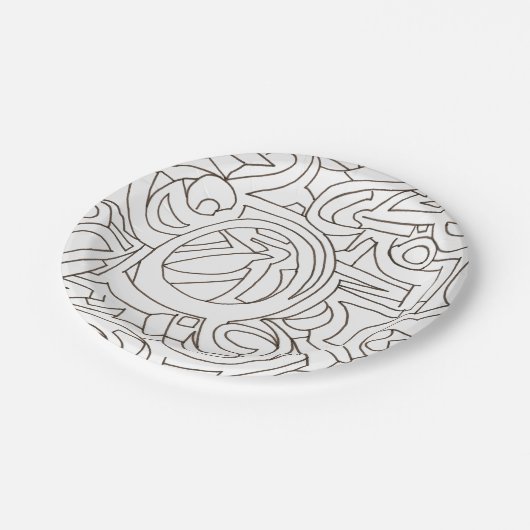 Labyrinth-Black und White Abstrakt Art Pappteller (Schrägansicht)