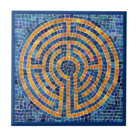 LABYRINTH IV 4.25x4.25 Keramik Tile - Blau Fliese (Vorderseite)