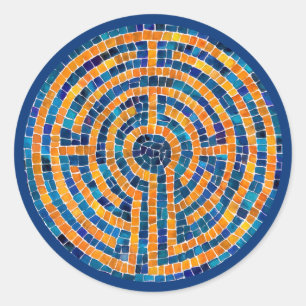 LABYRINTH IV Große Rundkleber - Blau Runder Aufkleber