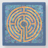 LABYRINTH IV Marmorstein Untersetzer - Blau