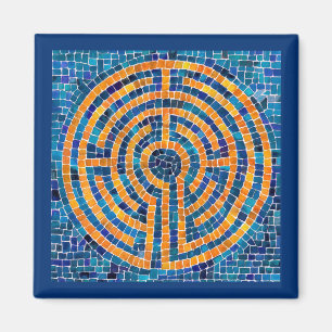 LABYRINTH IV Square Magnet - Blau