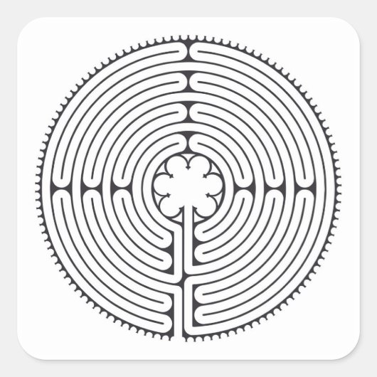 Labyrinth Kathedrale Chartres Black and White Quadratischer Aufkleber (Vorderseite)