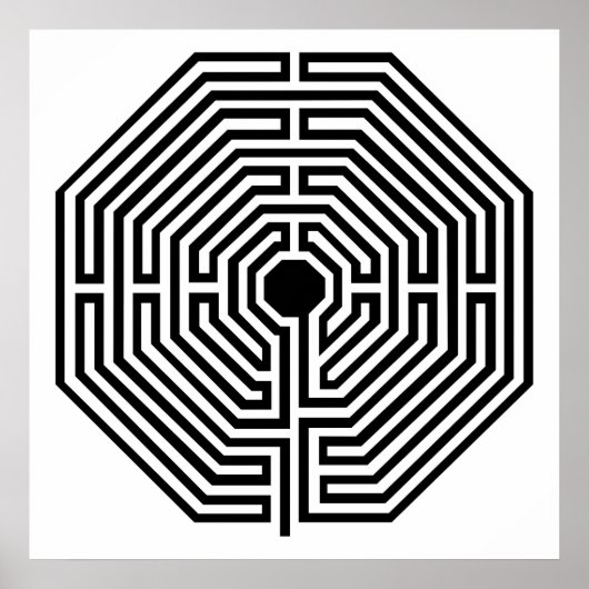 Labyrinth Maze Kathedrale von Amiens Black and Whi Poster (Vorne)
