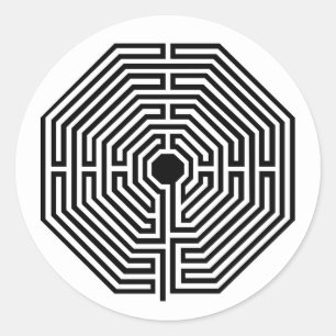 Labyrinth Maze Kathedrale von Amiens Black and Whi Runder Aufkleber