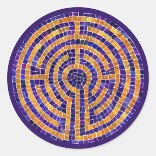 LABYRINTH MOSAIC Large Round Stickers - Lila