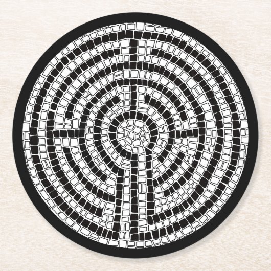 LABYRINTH VII Round Paper Untersetzer - Black (Vorderseite)