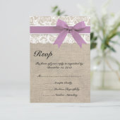 Lace and Burlap Look Olive RSVP Card Lila (Stehend Vorderseite)