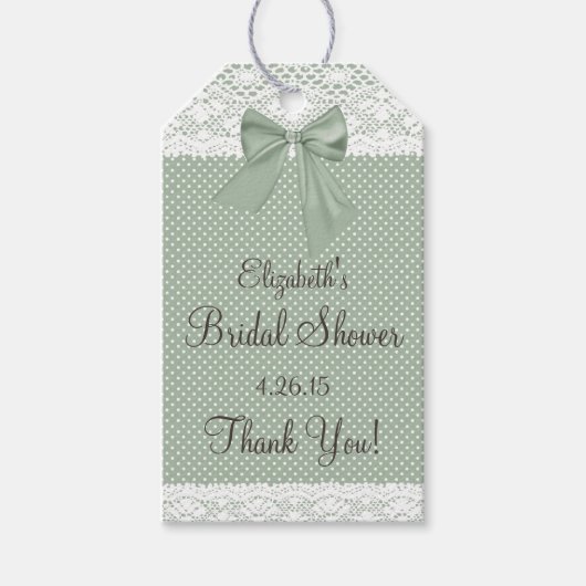 Lace and Sage Green Bow Brautparty Guest Fevor Geschenkanhänger (Vorderseite)