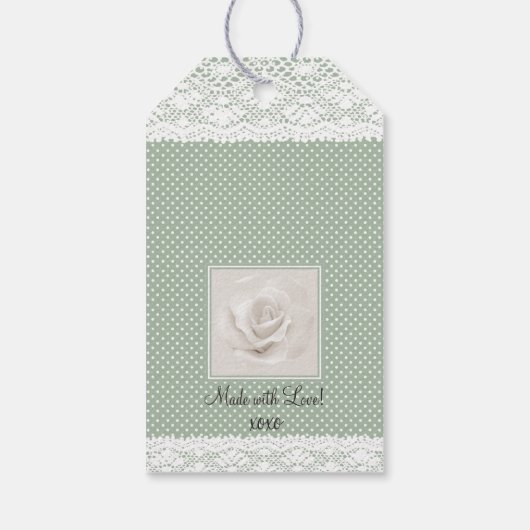 Lace and Sage Green Bow Brautparty Guest Fevor Geschenkanhänger (Rückseite)