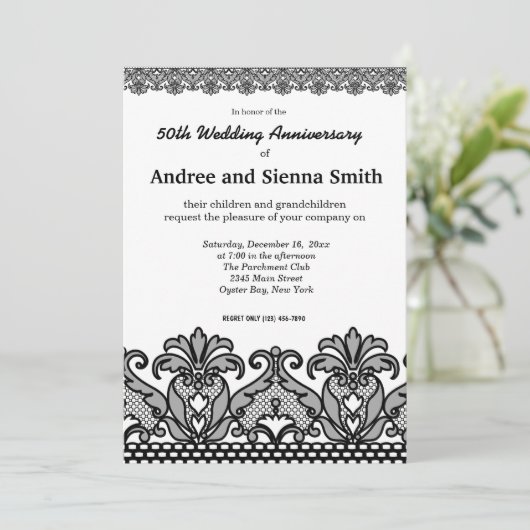 Lace Anniversary Einladung (Stehend Vorderseite)