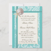 Lace Aqua Beach Wedding Einladung (Vorderseite)