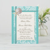Lace Aqua Beach Wedding Einladung (Stehend Vorderseite)