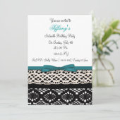 Lace aqua damask 16 . Geburtstag Party Einladung (Stehend Vorderseite)