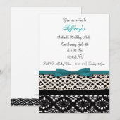 Lace aqua damask 16 . Geburtstag Party Einladung (Vorne/Hinten)