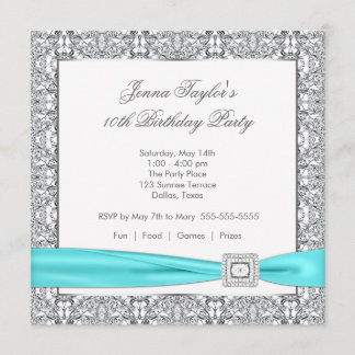 Lace Aquamarin Blue Diamond Girls10. Geburtstagspa Einladung