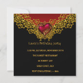 Lace Black Gold Deep Red Heart Jewel Party Einladung (Rückseite)
