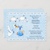 Lace Blue Stork Baby Boy Dusche Einladung (Vorne/Hinten)