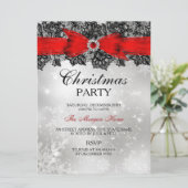 Lace Bow Silver Red Christmas Holiday Einladung (Stehend Vorderseite)