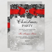 Lace Bow Silver Red Christmas Holiday Einladung (Vorne/Hinten)