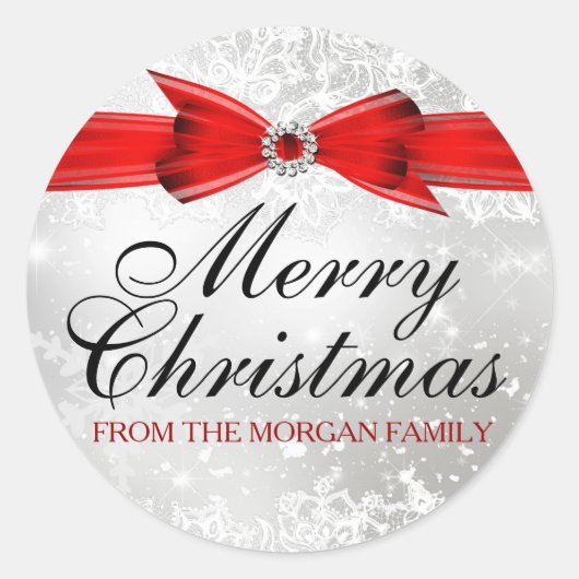 Lace & Bow Silver Red Christmas Holiday Sticker (Vorderseite)