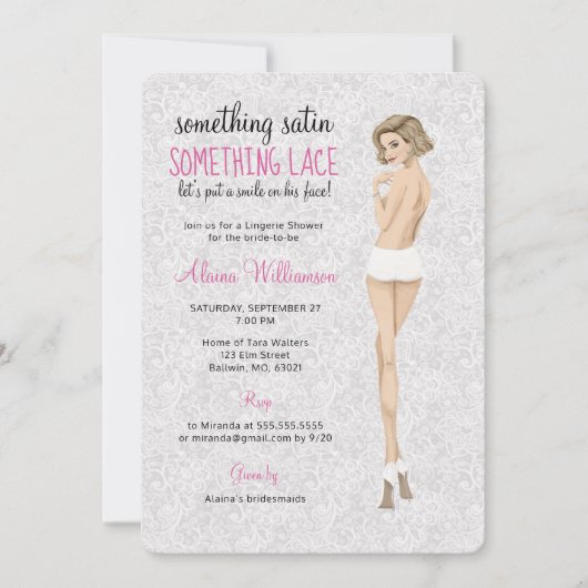 Lace Bride in Panties Lingerie Dusche Einladung (Vorderseite)