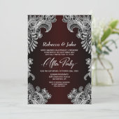 Lace Burgundy Custom Foto Wedding After Party Einladung (Stehend Vorderseite)