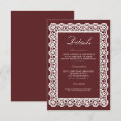 Lace Burgundy Wedding Details Enclosure Card Begleitkarte (Vorne/Hinten)