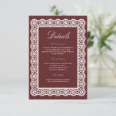 Lace Burgundy Wedding Details Enclosure Card Begleitkarte (Stehend Vorderseite)