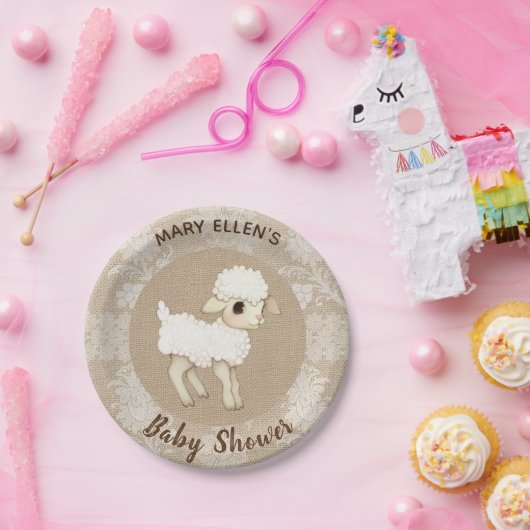 Lace Burlap Little Lamb Baby Shower Papierplatte Pappteller (Party)