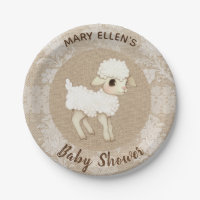 Lace Burlap Little Lamb Baby Shower Papierplatte