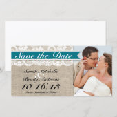 Lace & Burlap Look Save the Date - Türkis (Vorne/Hinten)