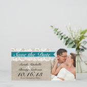 Lace & Burlap Look Save the Date - Türkis (Stehend Vorderseite)