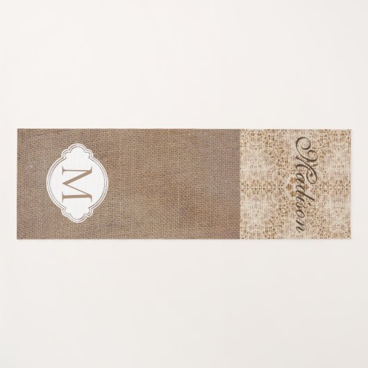 Lace Burlap Moderne rustikale Trendy Monogram Yogamatte (Vorderseite (Horizontal))