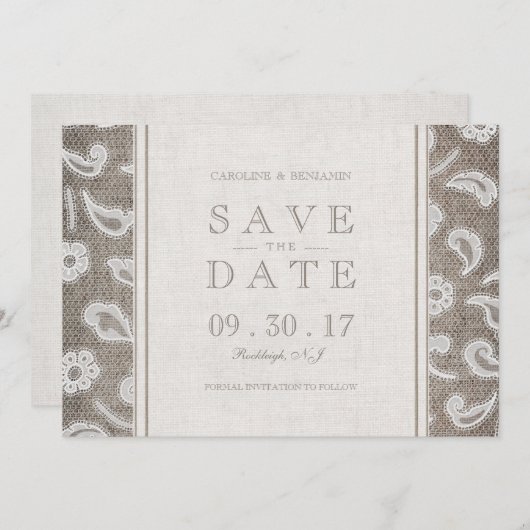 Lace burlap rustic Country Hochzeit Save the Date (Vorne/Hinten)