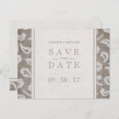 Lace burlap rustic Country Hochzeit Save the Date Ankündigungspostkarte (Vorne/Hinten)