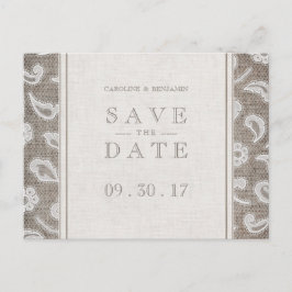 Lace burlap rustic Country Hochzeit Save the Date Ankündigungspostkarte