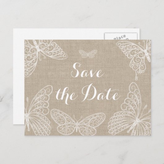 Lace Butterfells Save the Date Postcard Ankündigungspostkarte (Vorne/Hinten)