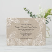Lace Butterflies auf Einladung von Burlap Hochzeit (Stehend Vorderseite)