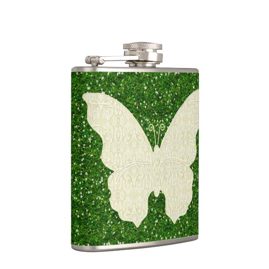 Lace Butterfly auf dem grünen Glitzer Flachmann (Rechts)