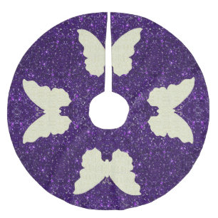 Lace Butterfly Auf dem Lila Glitzer Baumrock Polyester Weihnachtsbaumdecke