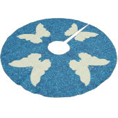 Lace Butterfly On Blue Glitzer Tree Skirt Polyester Weihnachtsbaumdecke (Schrägansicht)