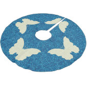 Lace Butterfly On Blue Glitzer Tree Skirt Polyester Weihnachtsbaumdecke (Schrägansicht)