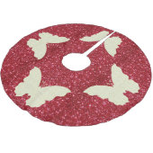 Lace Butterfly On Red Glitzer Weihnachtsbaumrock Polyester Weihnachtsbaumdecke (Schrägansicht)