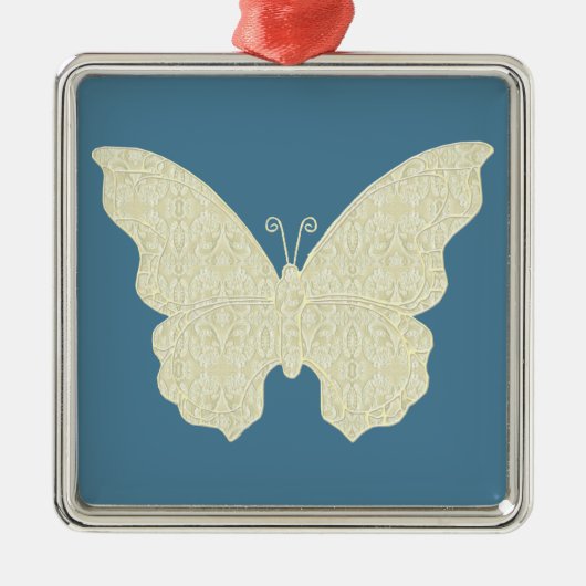 Lace Butterfly Square Ornament Aus Metall (Vorne)