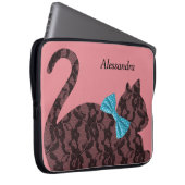 Lace Cat Silhouette Personalisiert Pink Laptopschutzhülle (Vorne Rechts)